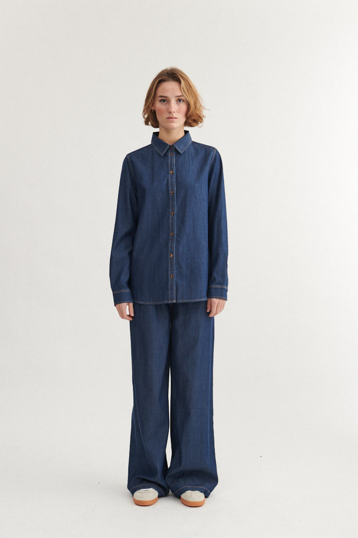 Basic Apparel Bine Wide Pant Mid blue