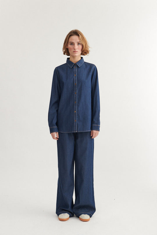 Basic Apparel Bine Wide Pant Mid blue