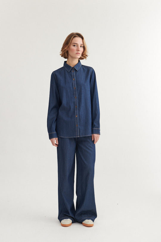 Basic Apparel Bine Wide Pant Mid blue