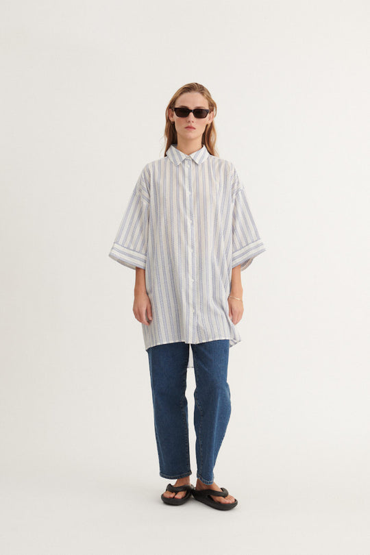 Basic Apparel Ada 3/4 Sl. Shirt  True navy / whisper white