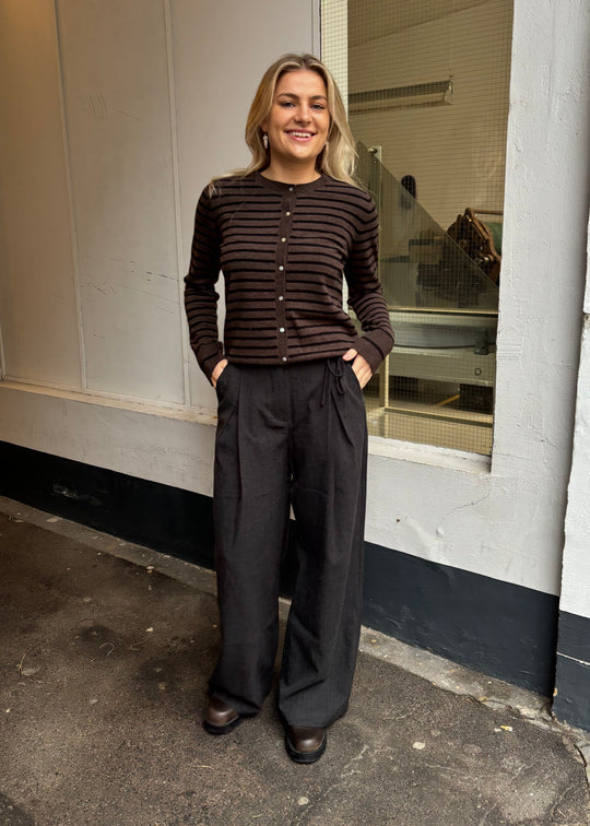 Sofie Schnoor Cisse stripe cardigan dark brown black stripe