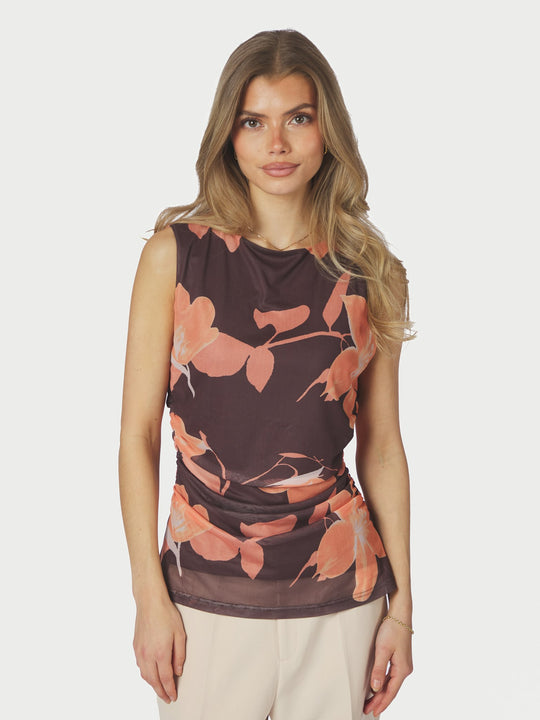 Neo Noir Liblana Flower Mesh Top Brown