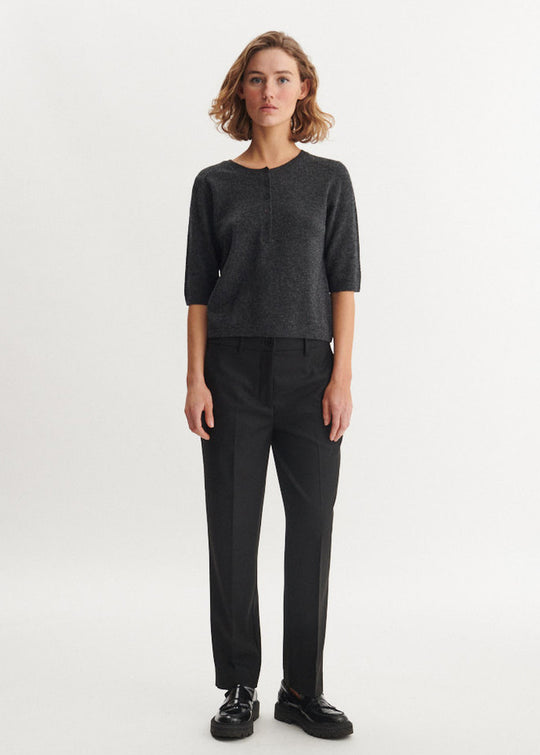 Basic Apparel Selem Granddad Wool Sweaters Dark Grey Mel.