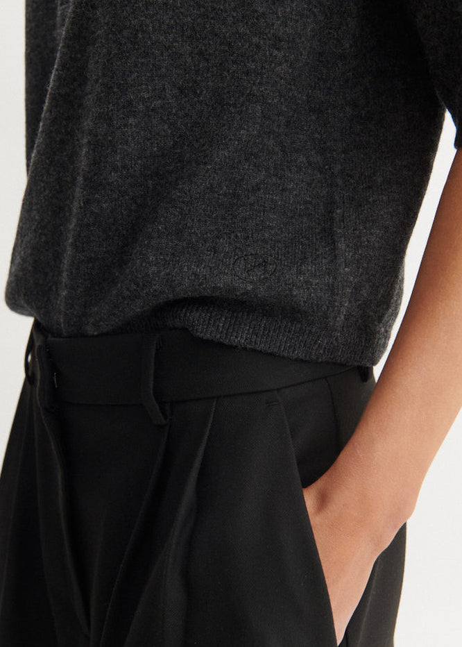 Basic Apparel Selem Granddad Wool Sweaters Dark Grey Mel.