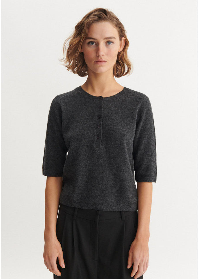 Basic Apparel Selem Granddad Wool Sweaters Dark Grey Mel.