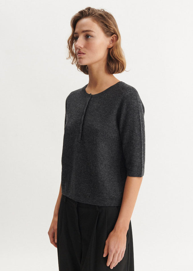 Basic Apparel Selem Granddad Wool Sweaters Dark Grey Mel.