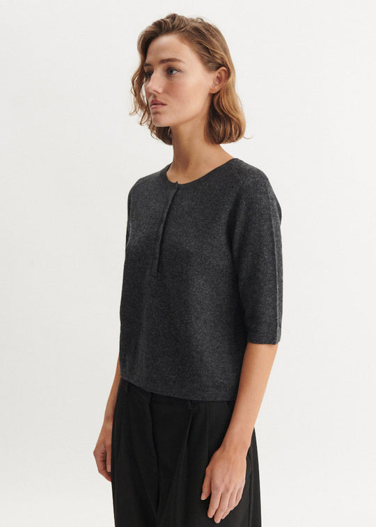 Basic Apparel Selem Granddad Wool Sweaters Dark Grey Mel.