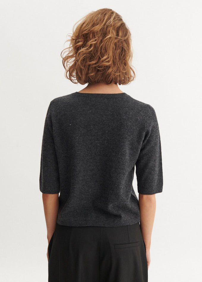 Basic Apparel Selem Granddad Wool Sweaters Dark Grey Mel.