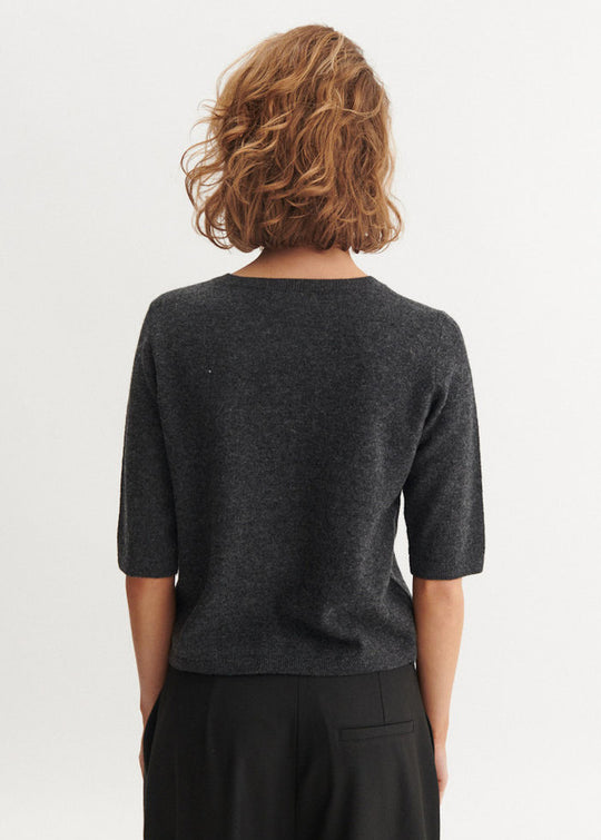 Basic Apparel Selem Granddad Wool Sweaters Dark Grey Mel.