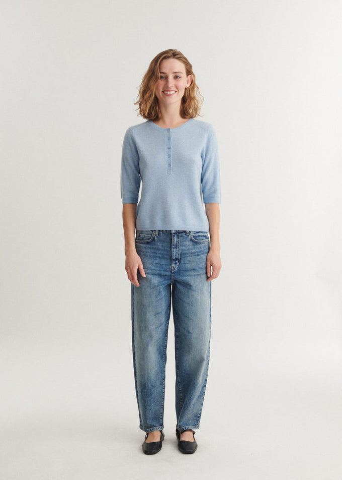 Basic Apparel Selem Granddad Wool Sweaters Light Blue