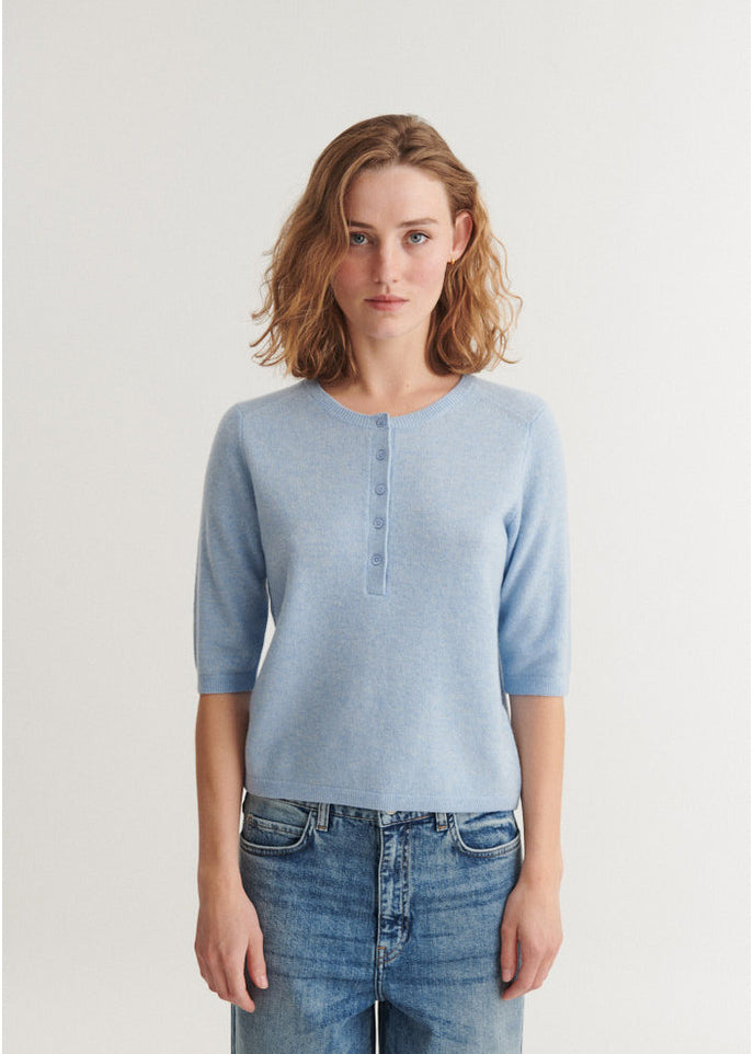Basic Apparel Selem Granddad Wool Sweaters Light Blue
