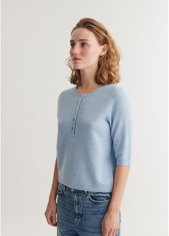 Basic Apparel Selem Granddad Wool Sweaters Light Blue