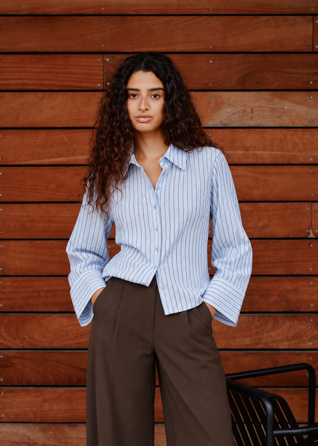 Neo Noir Rosa Striped Crepe Shirt Blue