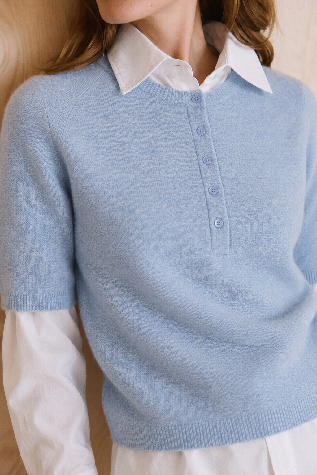 Basic Apparel Selem Granddad Wool Sweaters Light Blue