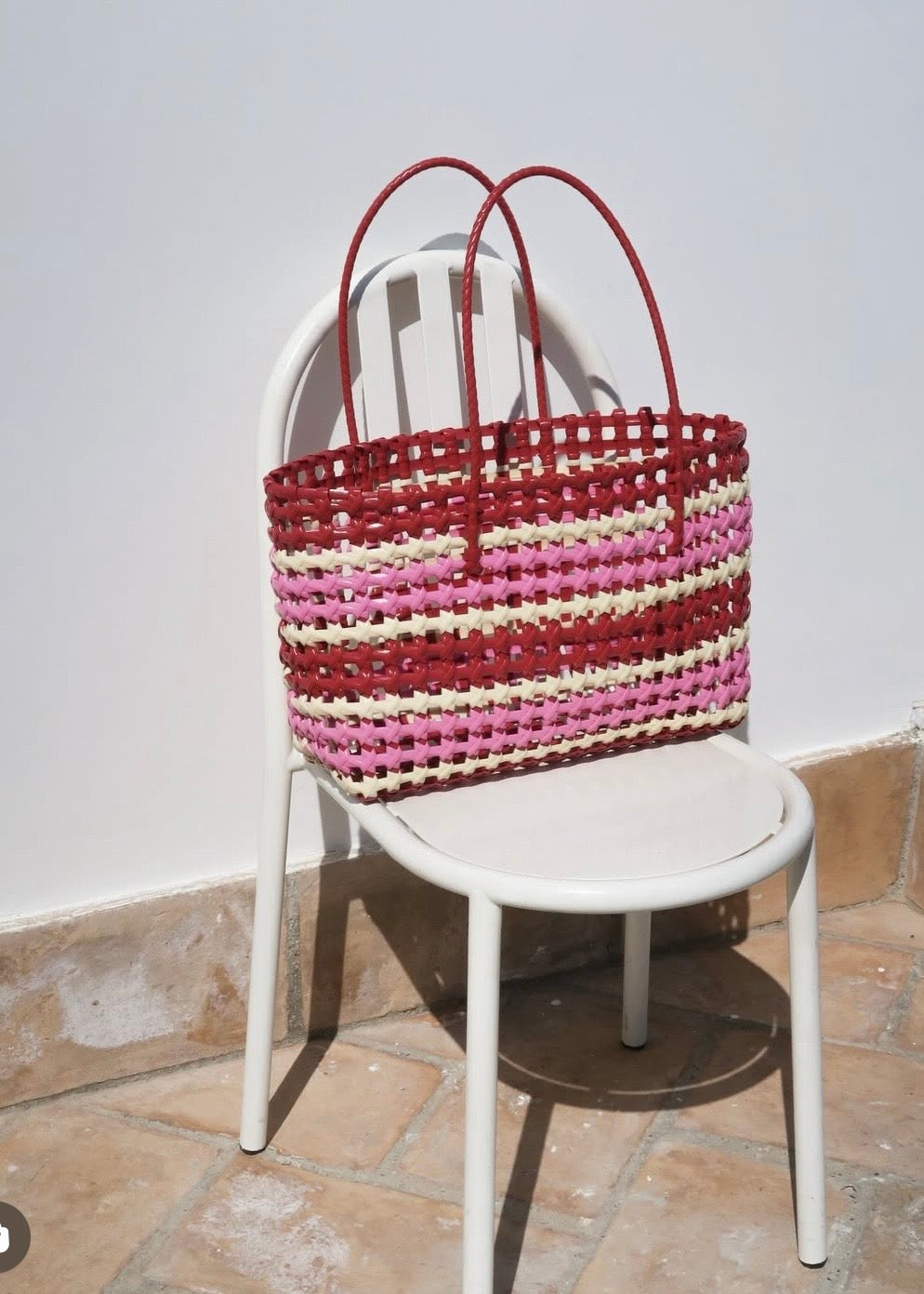 Sui Ava Kaya Woven Tote Big Pink Striped