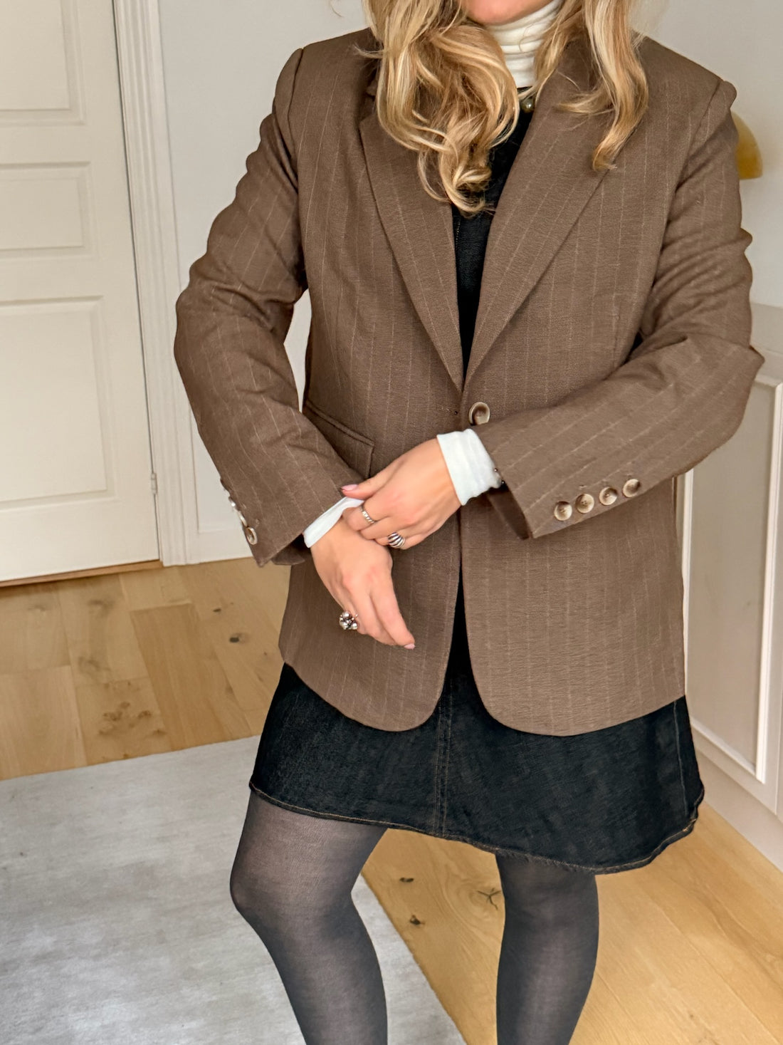Neo Noir Gaby Pinstripe Blazer Taupe