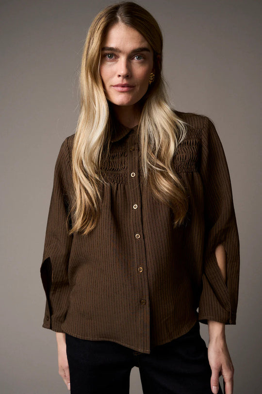 Pieszak PD-Cassandra New Pintuck Velvet Shirt coffee (brun)