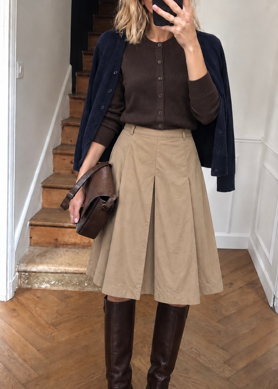 La Rouge Vilma Plisse Skirt Dark Sand