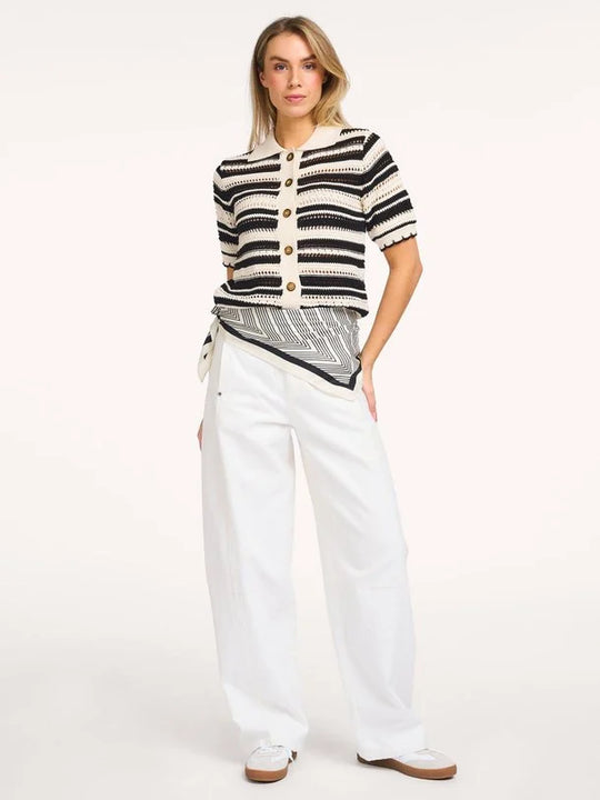Co’Couture Odettecc Stripe Ss Cardigan Offwhite-Black