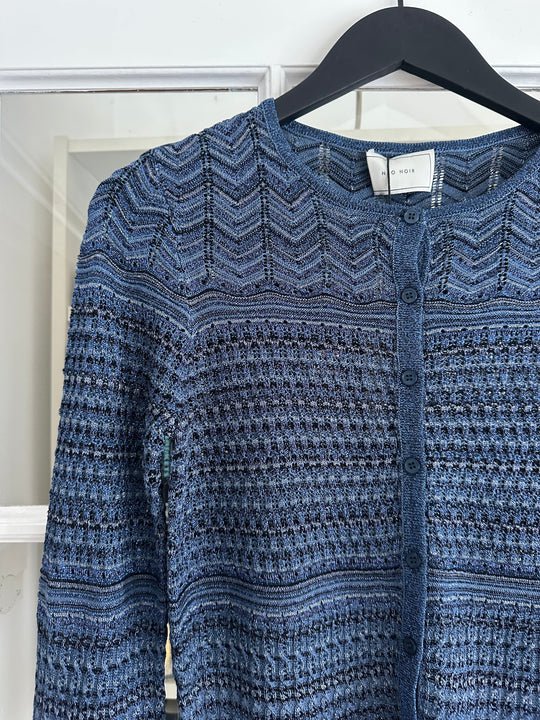 Neo Noir Gini Chevron Knit Cardigan Navy
