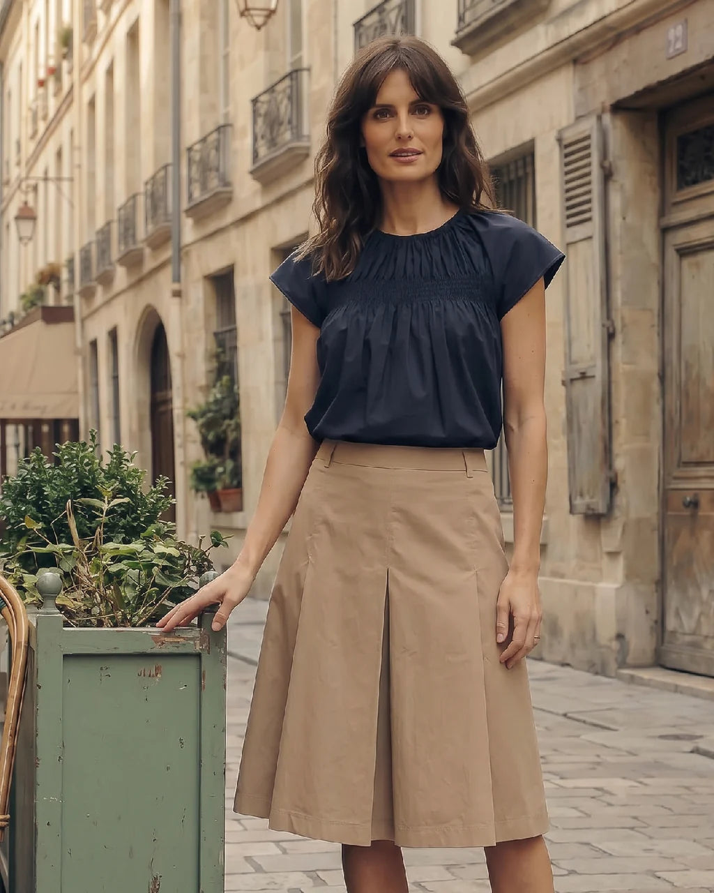 La Rouge Vilma Plisse Skirt Dark Sand