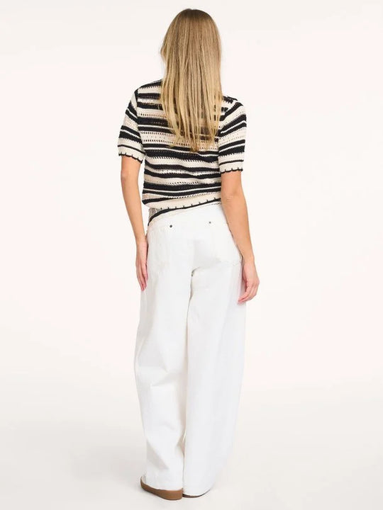 Co’Couture Odettecc Stripe Ss Cardigan Offwhite-Black