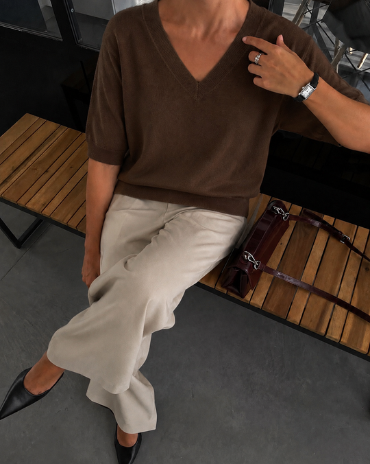 MSMilla V-Neck Knit Tee Tiramisu