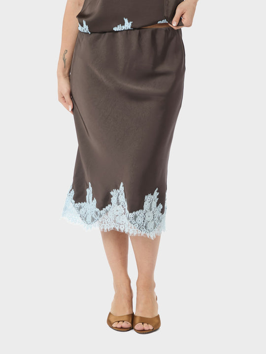 Neo Noir Naira Lace Skirt Dark Brown