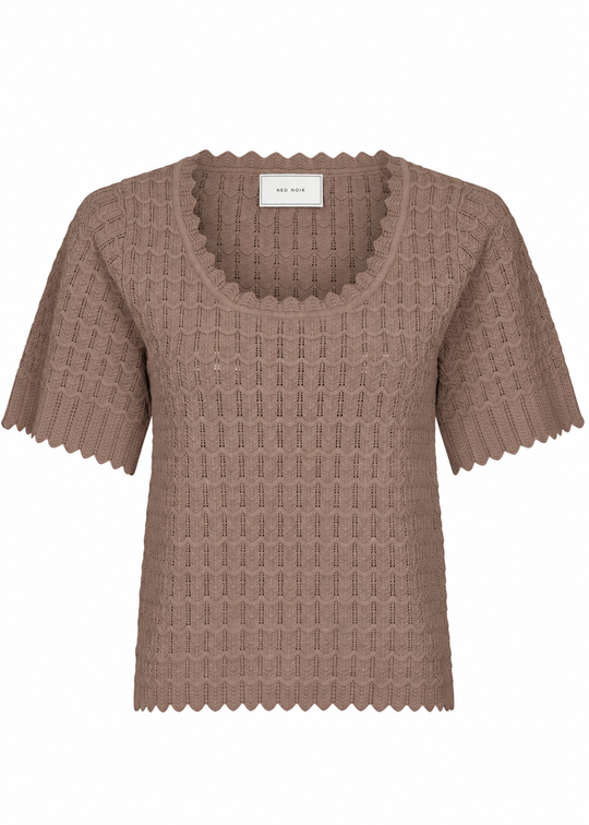 Neo Noir Meiko Fine Crochet Blouse Taupe