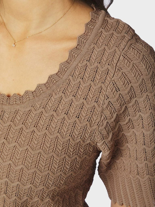 Neo Noir Meiko Fine Crochet Blouse Taupe