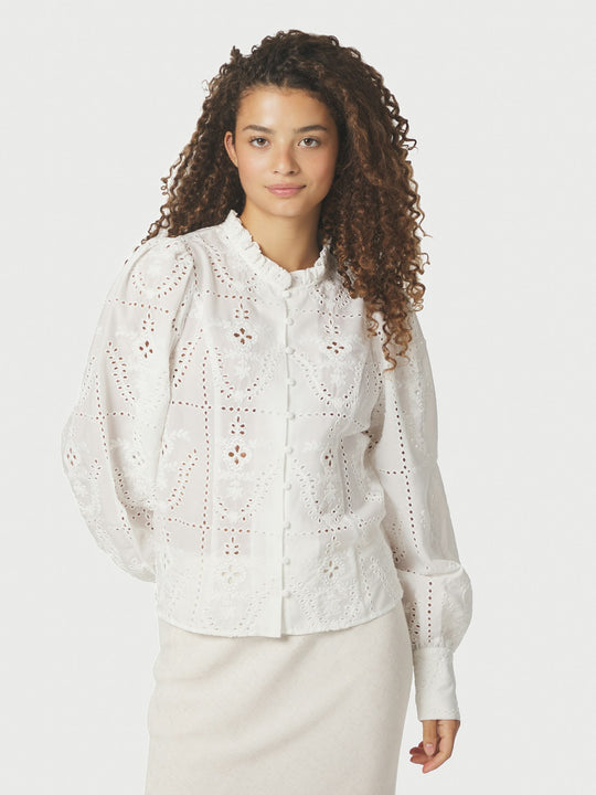Neo Noir Gilda Embroidery Blouse White