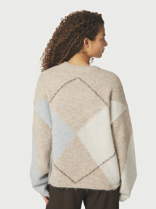 Neo Noir Inga Check Fluff Knit Blouse Beige Melange