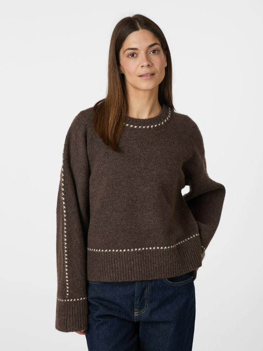 Neo Noir Roeme Knit Stitch Blouse Brown Melange