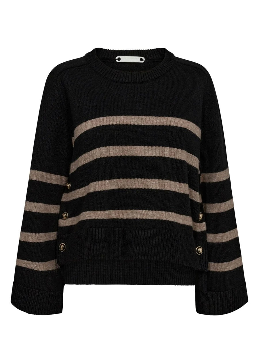 Co'Couture MajaCC O-Button Stripe Knit black