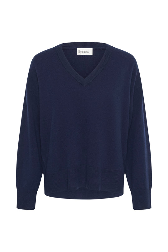 My Essential Wardrobe MWJola V-Neck Knit Pullover Dark Sapphire Blue