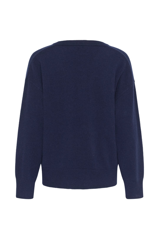 My Essential Wardrobe MWJola V-Neck Knit Pullover Dark Sapphire Blue