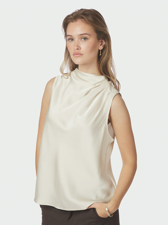 Neo Noir Isola Drapy Satin Top Creme