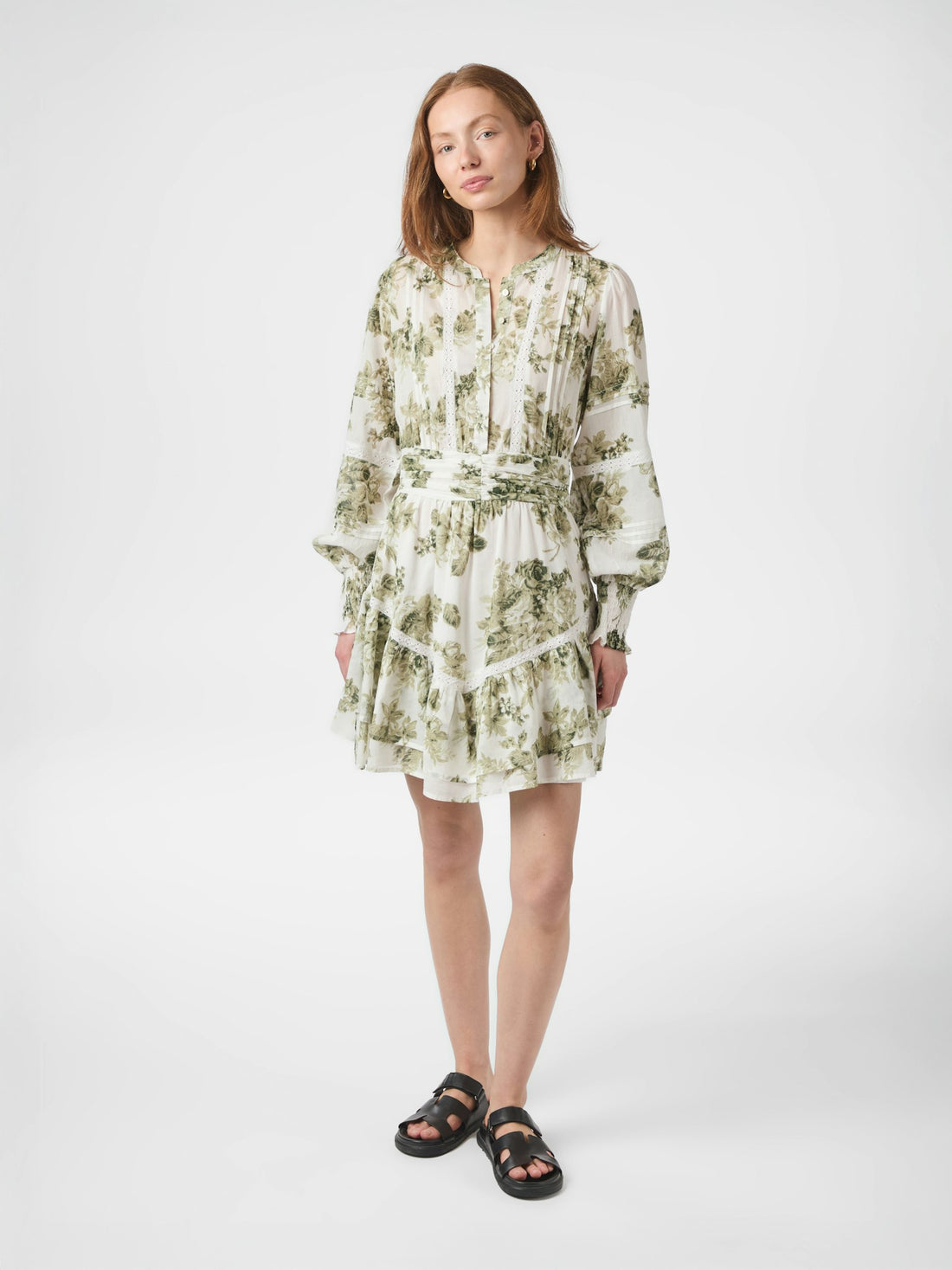 Neo Noir Roberta Flower Flow Dress Sage Green