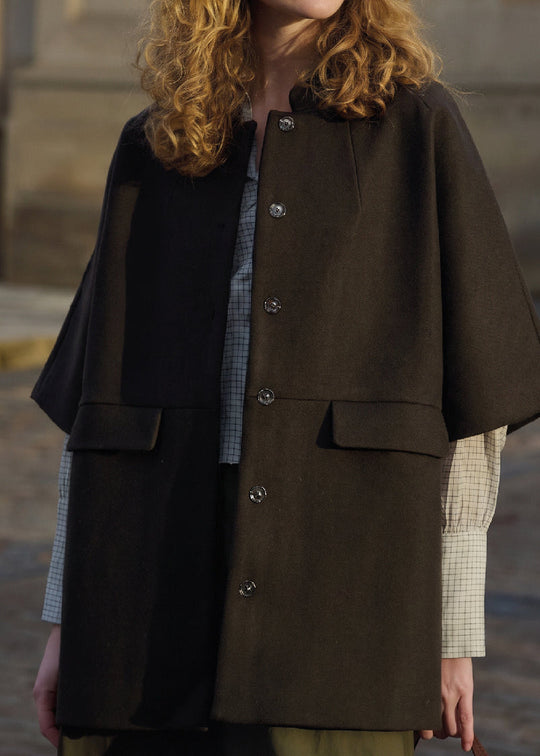 La Rouge Anette Wool Cape Short Dark Brown Melange