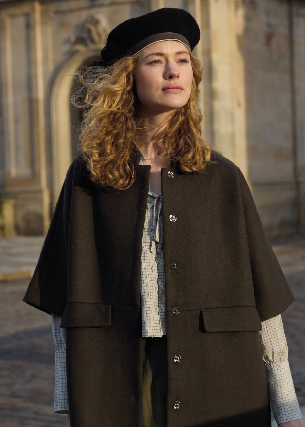 La Rouge Anette Wool Cape Short Dark Brown Melange