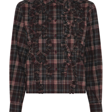 La Rouge Isa Cropped Shirt Grey/Wine Checks