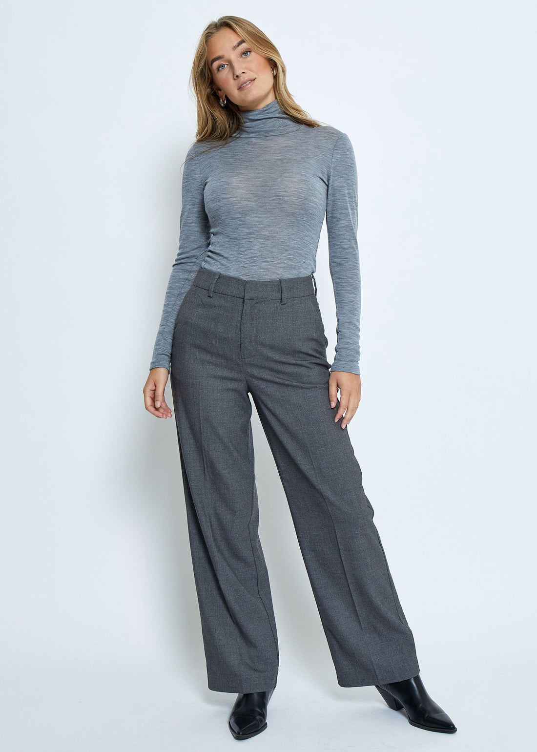 Minus MSCally Roll Neck Long Sleeve Top Light Grey Melange