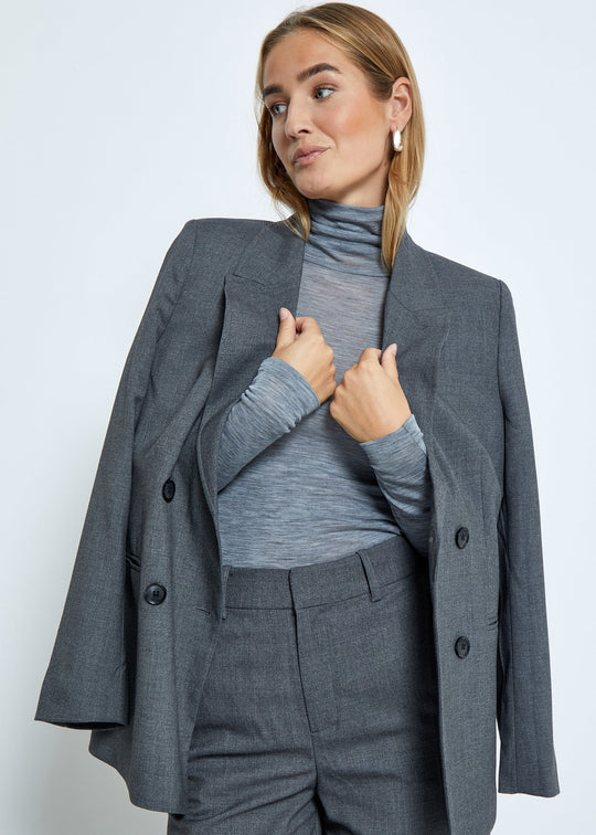 Minus MSCally Roll Neck Long Sleeve Top Light Grey Melange