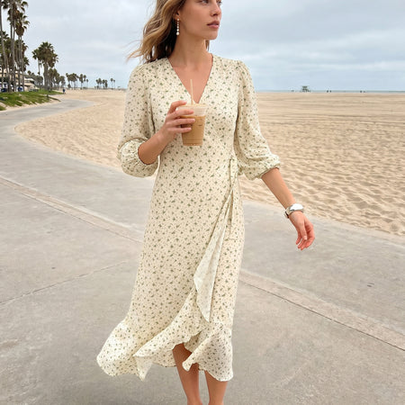 Minus MSMercine Wrap Dress Green Briar Flower Print