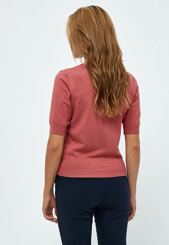 MSMilla V-Neck Knit Tee 4201M Dusty Cedar Red Melange