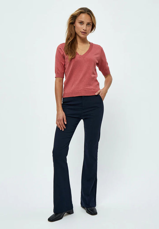 MSMilla V-Neck Knit Tee 4201M Dusty Cedar Red Melange