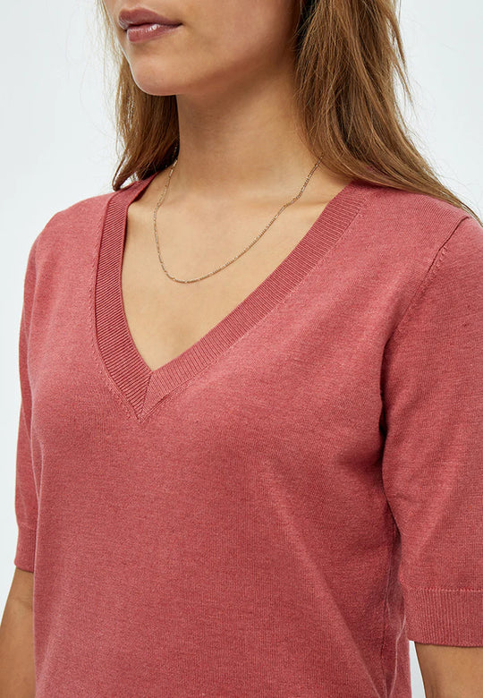 MSMilla V-Neck Knit Tee 4201M Dusty Cedar Red Melange