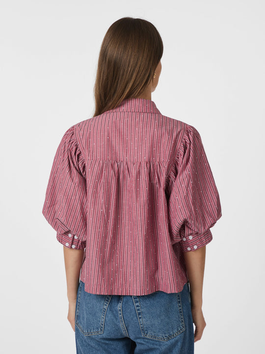 Neo Noir Etta Soft Stripe Stone Shirt Dark Rose