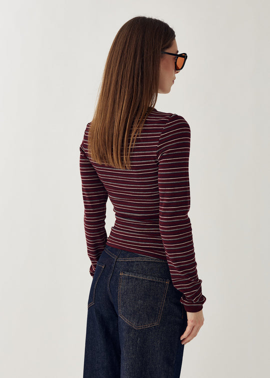 Noella N-Mykel LS Top Dizzy Burgundy Stripe