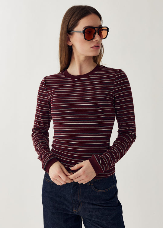 Noella N-Mykel LS Top Dizzy Burgundy Stripe